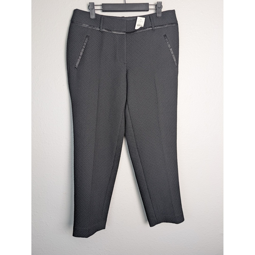 Ann Taylor LOFT Julie Black 6 Diamond Weave Satin Trim Trousers Pants 6